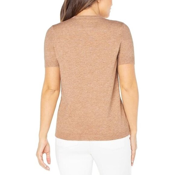 NEW Well Worn Women's XL Tan Short Sleeve Sweater Top Textured Diamond - Picture 2 of 8